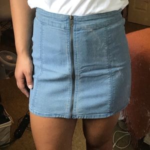 High Rise Zipper Up Jean Skirt